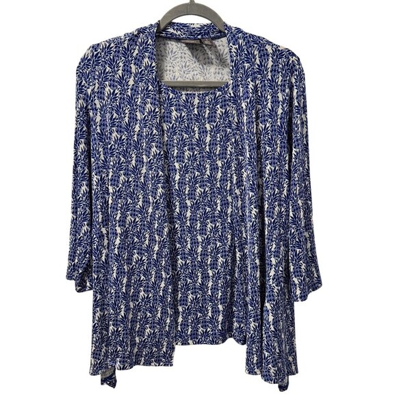 Chicos Travelers Blue/White Floral Cardigan Jacket With Tank  Size M set - Picture 1 of 12